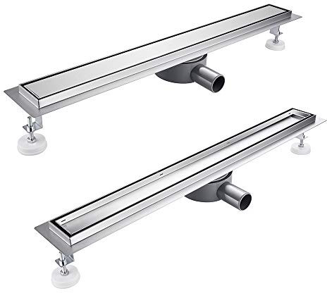 Kasloglow Duschrinne 90 cm Komplettset, Edelstahl Ablaufrinne, Extra flache befliesbare Duschrinne mit Haarsieb, Geruchsstop und 360° Drehbar Siphon - Länge 50-120cm für bodenebene Duschen