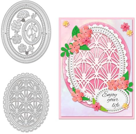 BENECREAT 2 Stück Spitzen-Metall-Ovalrahmen-Stanzformen, Ovale Vintage-Randschablonen, DIY-Bastelarbeiten Karten Stanzformen Zuschnitte Zum Dekorativen Papierstanzen, Scrapbooking