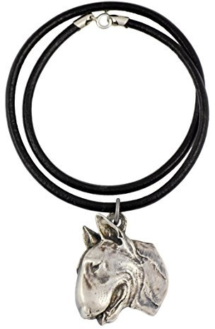 Art-Dog Hundekopf-Halskette auf Lederband - ArtDog Kollektion Hunde Halskette - Silberne Ketten mit Hundebildern - Schmuck mit Hunderassen - Bullterrier (Wiederholung) II