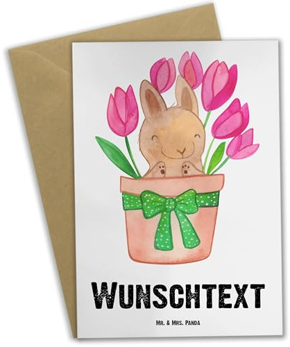 Mr. & Mrs. Panda Personalisierte Grußkarte Hase Tulpen - Ostergeschenke, Osterdeko, Personalisierte Geschenke, Grußkarte mit Namen, Grußkarte selbst
