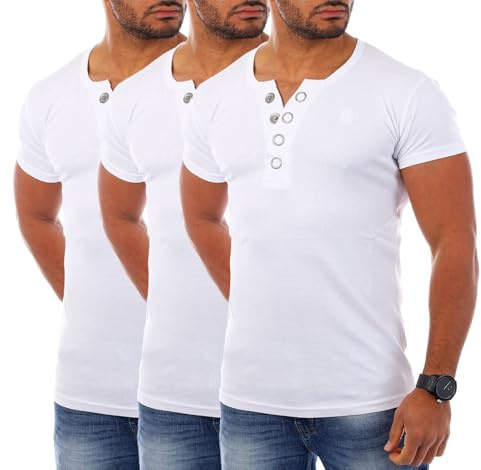 Young & Rich Herren Uni feinripp T-Shirt mit Knopfleiste Big Buttons große Knöpfe 1872