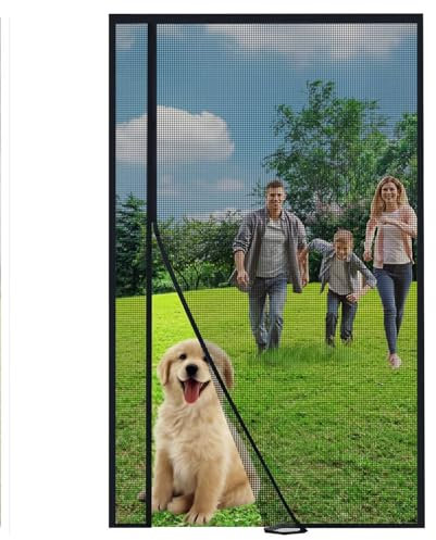 Porta con schermo magnetico in fibra di vetro 165x255cm Tenda a rete per porta del patio con magnete di grandi dimensioni per porta con gancio e anello a telaio completo Nero