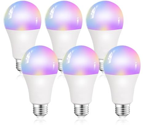 STAR INTERCONNECTION Bombilla Inteligente Alexa LED E27, 10W Equivalente a 80W, A60 1000Lm Wifi Bombilla Colores Regulable, Compatible Con Google Assistant/Alexa/Smart Life,Paquete 6