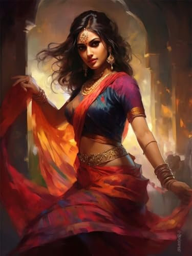 Peinture Numero Adulte Indien Danseuses Peinture par Numero pour Débutants 40x60cm, DIY Activité Manuelle Paint by Numbers, Kits de Peinture au Numéro pour Décoration de la Maison (Sans Cadre) -PT226