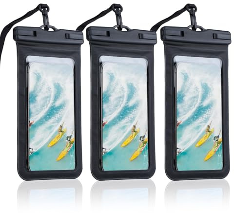 Arvoni 3 Stück wasserdichte Handyhülle, IPX8 Unterwasser Handyhülle mit Trageschlaufe, Handy wasserdichte Hülle für iPhone, Samsung, Smartphone bis 7.2 Zoll, Schwarz
