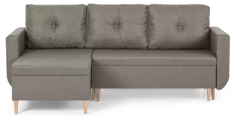 SENTO TRADE Ecksofa mit Schlaffunktion, Bettkasten, L-Form Eckcouch, Schlafsofa, Bonellfederkern, Doro (Beige)