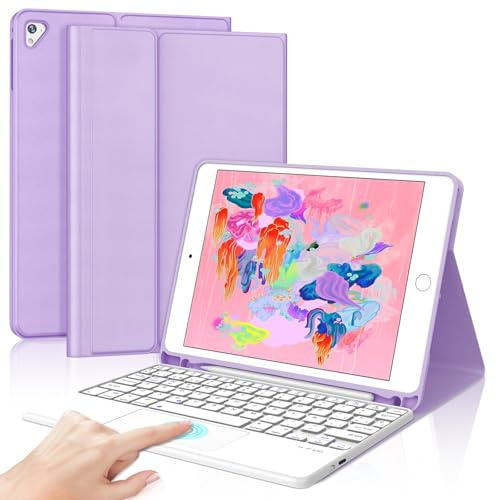 Funda Teclado para iPad 6 Generación 2018/5 Gen 2017 9.7/Air 2/1/Pro 9.7 | Capa Keyboard Touchpad Bluetooth Magnético, QWERTY Español Ñ, Case Desmontable para iPad 9,7 pulgadas, Violeta claro