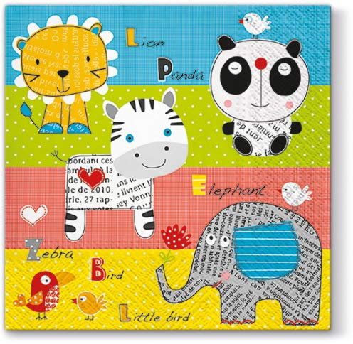 20 Servietten Tiere kennenlernen/Kinder/Löwe/Elefant/Zebra 33x33cm
