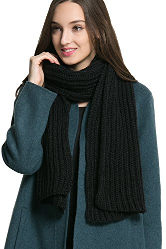 NEOSAN Women Men Winter Thick Cable Knit Wrap Chunky Warm Scarf Black Hor