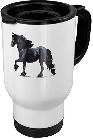printplanet Thermobecher mit Pferderasse Friese - Coffee to Go Becher, Thermo-Tasse, Farbe Weiß