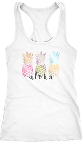 Neverless Damen Tank-Top Aloha Ananas Print Pineapple bunt Racerback Tank Top Tanktop weiß L