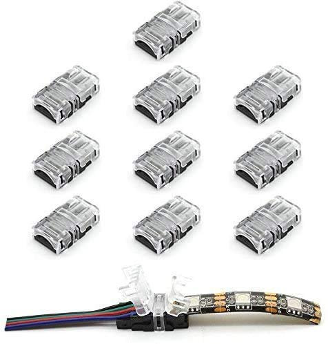 VIPMOON 10 Stück LED Streifen Verbinder 4pin 10mm, Streifen zu Draht Schnell Verbindung für 4pin 10mm wasserdichtes RGB 5050 LED Streifen, ohne Abisolieren