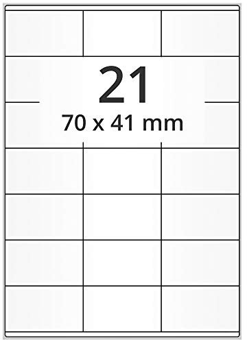 Laserdrucker Etiketten auf A4 Bogen, weiß - 70 x 41 mm - 2.100 Papier Aufkleber auf 100 Blatt, ablösbare Universal Klebe-Etiketten, matt