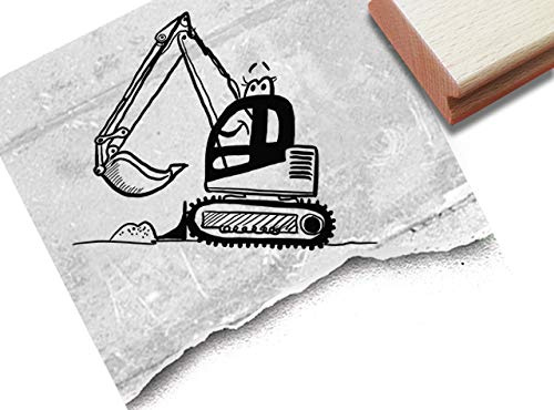 Stempel Kleiner Bagger - Motivstempel Baggerstempel Fahrzeug Baustelle - Kita Kinderzimmer Schule Geschenk für Kinder Basteln Deko - zAcheR-fineT (groß ca. 30 x 38 mm)