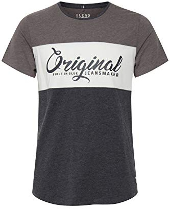 Blend Nero Herren T-Shirt Kurzarm Shirt Print Mit Streifen Und Rundhalsausschnitt, Größe:L, Farbe:Charcoal (70818)