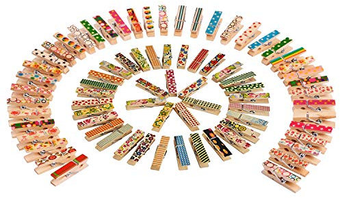 Mini Pince à Linge,Clips Photo en Bois 100 Pack Coloré Epingle pour l'artisanat Bricolage Décoration de Mariage Patry 7 * 35mm