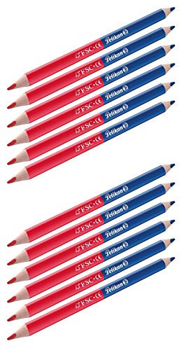 Pelikan 810838 Buntstifte (dick, dreieckig) zweifarbig rot und blau (12 Stück, dick)