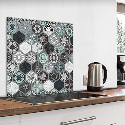 murando Glass Splashback for Kitchen Backsplash Cooker Protector Tempered Glass Decorative Wall Art Panel Heat Resistant Graphic 60x60 cm / 24x24 Tiles Mosaic f-B-0296-aq-a