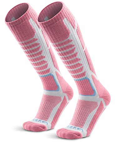WEIERYA Damen Skisocken, Thermisch Gepolsterte Ski Socken für Skifahren, Snowboarden und Outdoor Wintersport, Rosa 2 Paar(33-36)