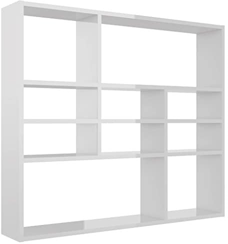 vidaXL Wandregal mit 10 offenen Fächern Hängeregal Wandboard Bücherregal CD DVD Regal Dekoregal Schweberegal Hochglanz-Weiß 90x16x78cm Holzwerkstoff