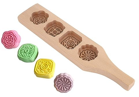 Moon Cake Mold, 4 Flower Shape Environmental Wooden Moon Cake Cup Molds Hand-Made Baking Mold Mould Press for Mooncake Biscui-t Chocolate Ice Cake Candy(#1)