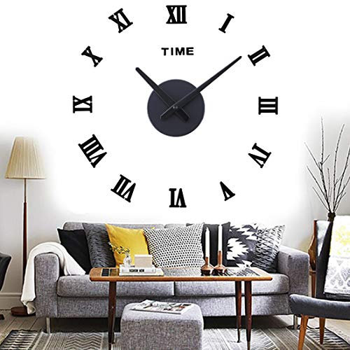 Yolistar 3D Wanduhren, DIY Große Wanduhr, Modern Design Acryl Wanduhren, Wandtattoos Dekoration, Stumm Einfach zu Montieren Quarzuhr für Zuhause, Büro, Hotel - Schwarze Römische Ziffern - Geräuschlos