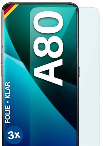 moex für Samsung Galaxy A80 Schutzfolie Displayschutz Folie Ultra-klar HD 0,2 mm kompatibel mit jeder Hülle, Anbringen ohne Blasen, Handyfolie Extra Kratzfest, FlexProtect 3 Stück