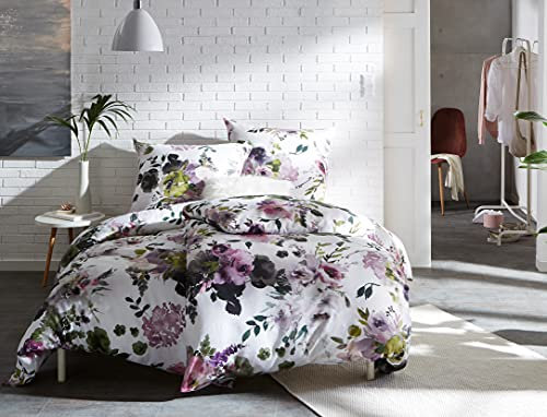 Bettwaesche-mit-Stil Mako Satin Bettwäsche Pfingstrose (Garnitur 135x200 + 80x80 cm)