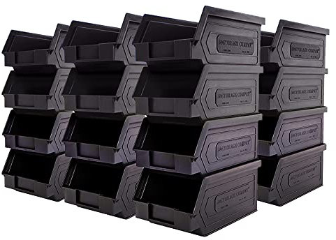 Storage Compat Zeus Plastic Stacking Bins for storage (7-Inch x 4-Inch x 3-Inch), Black (24-Pack)