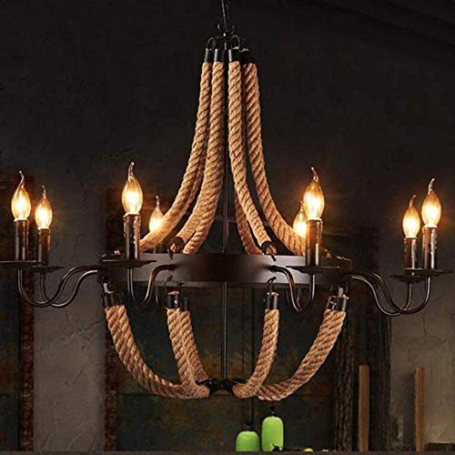 Lámpara De Araña Cuerda De Cáñamo Luz Colgante Rústico E14 Luz De Techo Cuerda Vintage Lámpara Colgante De Metal Industrial Comedor Cocina Sala De Estar Bar Cafe Lámparas Colgantes,8 heads
