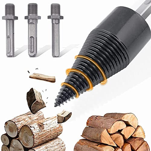 MHGLOVES Spaccalegna per Uso Domestico, Spaccalegna Elettrico Legna Da Ardere Punta Trapano Spaccalegna Vite Conica Albero, Punta Spaccalegna con 3 Manici Trapano per Legno Di Diametro Inferiore,50mm