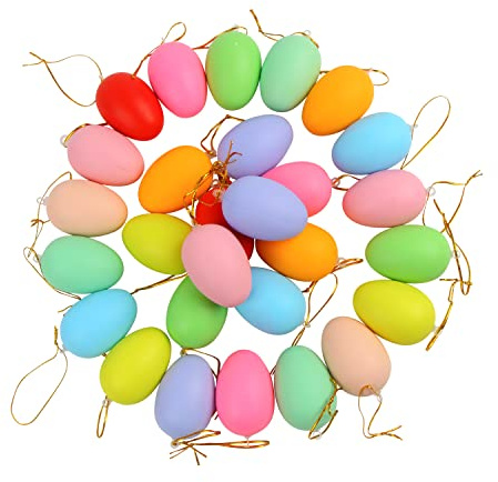 VEYLIN Plastic Easter Eggs, 30 Pieces Colorful Easter Egg Hanging Ornaments for Easter Tree Decoration，DIY Coloring， Party Favor， School Office Home Decor Easter Gift