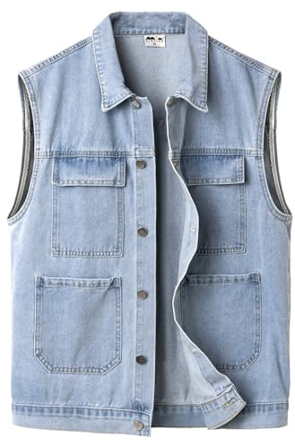 KTWOLEN Herren Kutte Jeansweste Motorrad Weste Ärmellos Jeansjacke Vintage Jeans Weste für Männer