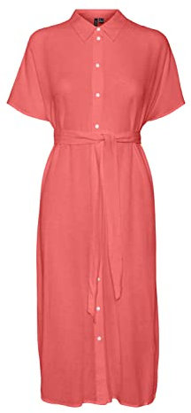 VERO MODA Damen Vmmenny Calf Shirt Dress WVN Ga Kleid, Georgia Peach, M EU