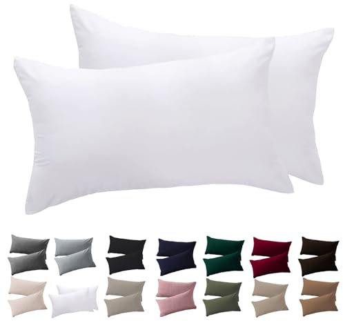 Soifox Kissenbezug 40 x 80 2er Set - Kopfkissenbezug 40x80 Weiß 100% Mikrofaser bügelfrei & knitterfrei mit Reißverschluss