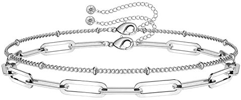 YELUWA 2Pcs Zierliche Büroklammer-Armbänder für Frauen, 14 Karat vergoldete ovale Gliederkette, handgefertigt, süße Büroklammer-Gliederkette, goldene Armbänder für Frauen, Mädchen, Schmuck, Silber