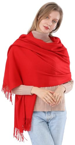 ACNCN Damen-Schal, Kaschmir, Pashmina, 300 g, extra groß, Kaschmir, dicke Schals für den Winter, rot