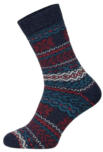 HomeOfSocks 2 Paar Norweger Wollsocken Damen Herren – Navy Stricksocken Winter warm, Größe 35-38