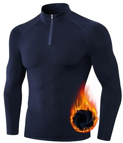 TERODACO Thermal Base Layer Men Half Zip Long Sleeve Compression Tops | Stretchy Soft Gym T Shirts Men Running Sports Ski Top,Quick Dry Lightweight Breathable