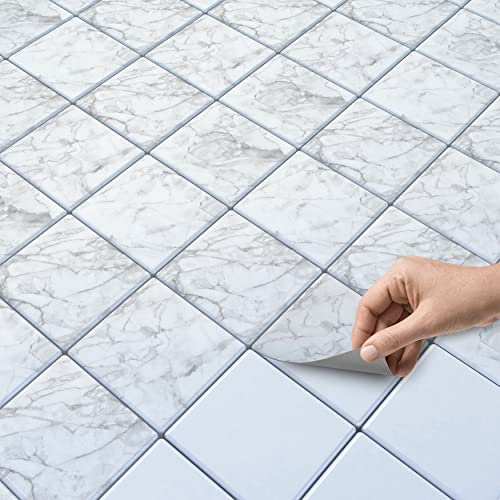 10 Stück Fliesenaufkleber 10x10 cm für Küche und Bad - Fliesenfolie, Klebefliesen - selbstklebende PVC Fliesen SET // Design: Marmor Weiß