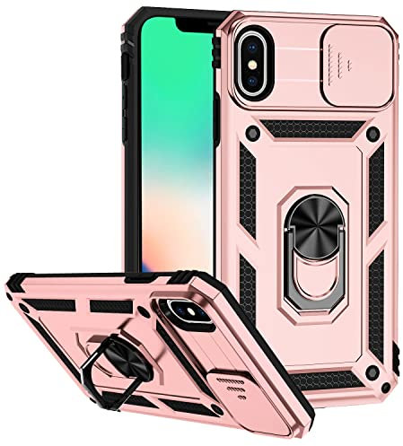 Hitaoyou iPhone Xs Max Case, iPhone Xs Max Case with Camera Cover & Kickstand Military Grade Shockproof Heavy Duty Protective Magnetic Case for iPhone Xs Max 6.5'' Rosegold