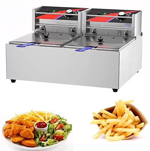 Freidoras Industriales Eléctrica Máquina de Freír Multifuncional Sin Humo de Grasa de Pescado Frito Parrilla de Palitos de Masa de Pollo Frito Limpieza y Fácil Plata,6lx2