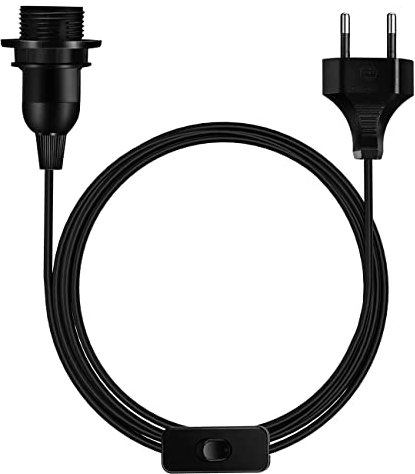 CABLEPELADO Douille E27 Avec Interrupteur | Adaptateur de Lampe | Base pour Ampoule | Prise + Interrupteur ON/OFF | Câble 2 Mètres | Noir