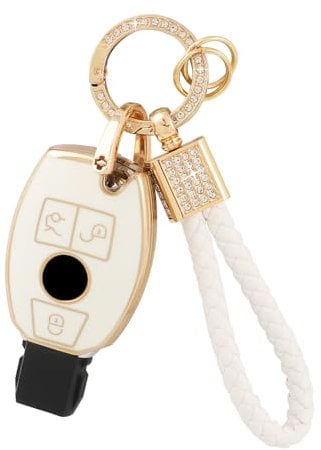 PIFOOG Für Mercedes Benz Schlüsselanhänger Abdeckung Schlüsselanhänger Girly Frauen TPU Schlüssel Shell Case 3 Tasten Schutz Zubehör für Mercedes C E S Klasse AMG GLA GLC GLE GLK CLA CLS GLS Weißgold