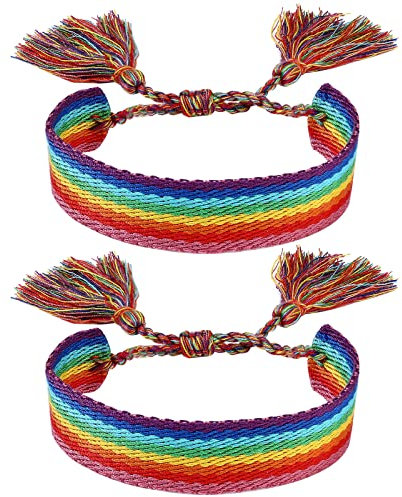 JewelryWe Schmuck 2pcs Regenbogen LGBT Armband Homosexuell Gay & Lesbian Pride handgefertigt geflochten Armbänder verstellbar Partner Freundschaft Armreifen Mehrfarbig