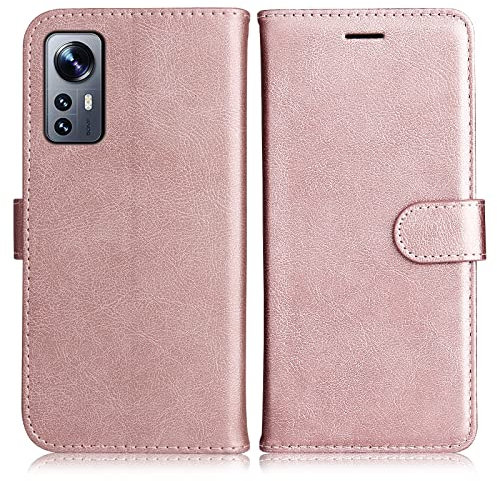 DENDICO Coque pour Xiaomi MI 12 / Xiaomi MI 12X, PU en Cuir Coque Portefeuille Étui Housse, Design Classique TPU Coque pour Xiaomi MI 12 / Xiaomi MI 12X, Rose