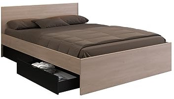 Vente-unique-Bett mit 2 Schubladen - 160 x 200 cm - Naturfarben & Schwarz - VELONA
