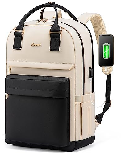 LOVEVOOK 17 Zoll Laptop Rucksack Schulrucksack Mädchen Teenager Rucksack Damen mit Laptopfach, Wasserdichter Schultasche Daypack für Schule Uni Reisen Arbeit, Schwarz Beige