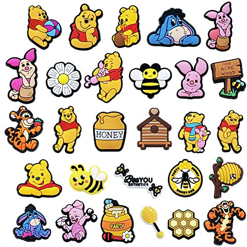 Pooh Bear Shoe Charms, Shoe Decoration Charms for Croc, Durable Waterproof Cartoon Bracelet Wristband Accessories, Birthday, Party, Gifts for Teens, Boys, Girls
