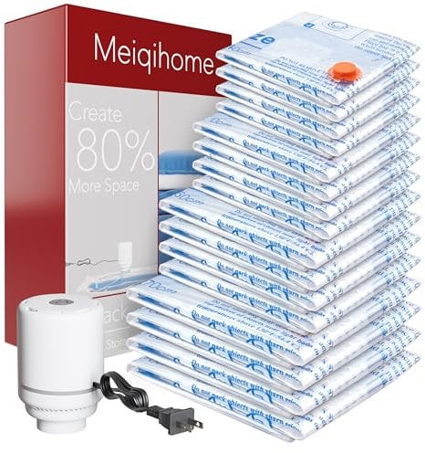 16 Pack Vacuum Storage Bags with Electric Air Pump,4 jumbo, 4 large, 4 midium, 4 small bags Airtight Compression Bags for Clothes, Pillows, Comforters, Blankets, Bedding